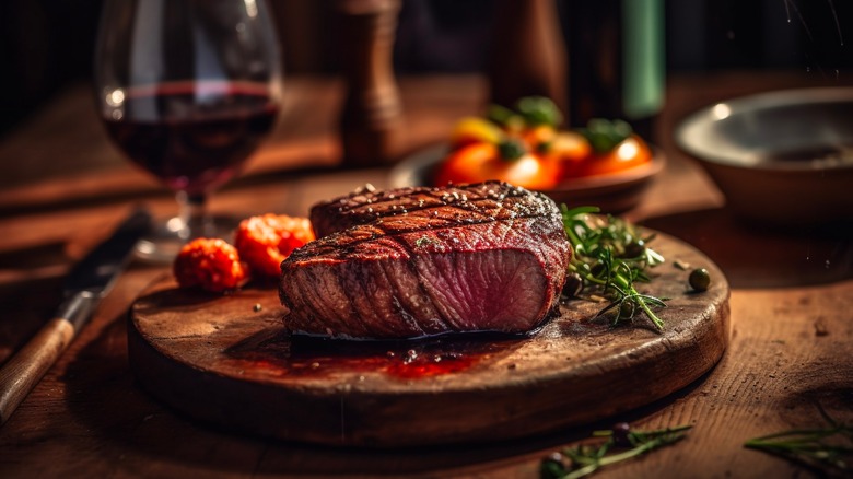 grilled steak with red wine