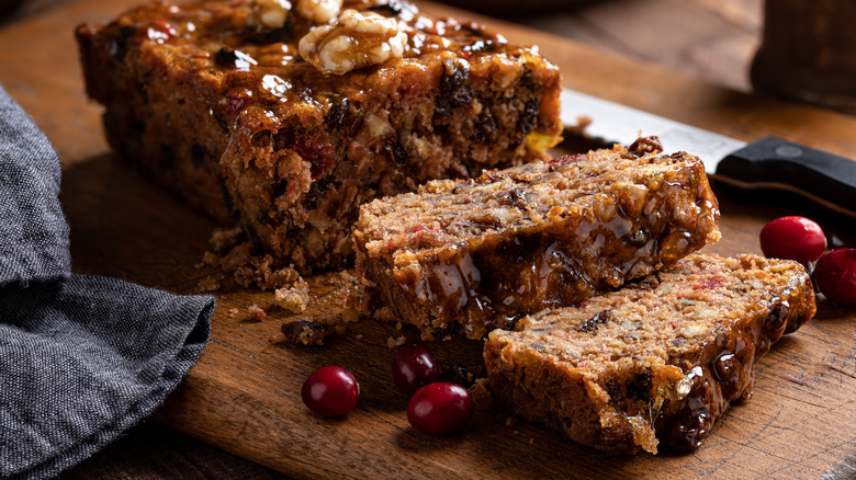 sliced fruitcake loaf