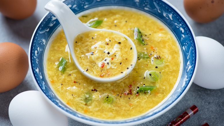 egg drop soup on spoon