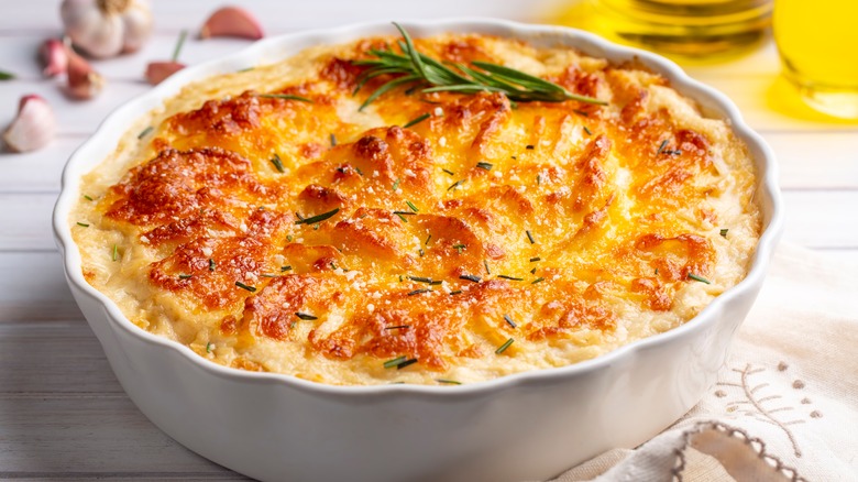 Dish of scalloped potatoes