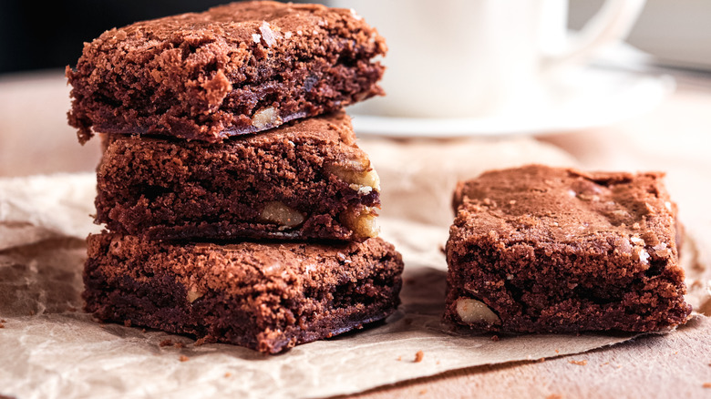 Brownie squares on a napkin