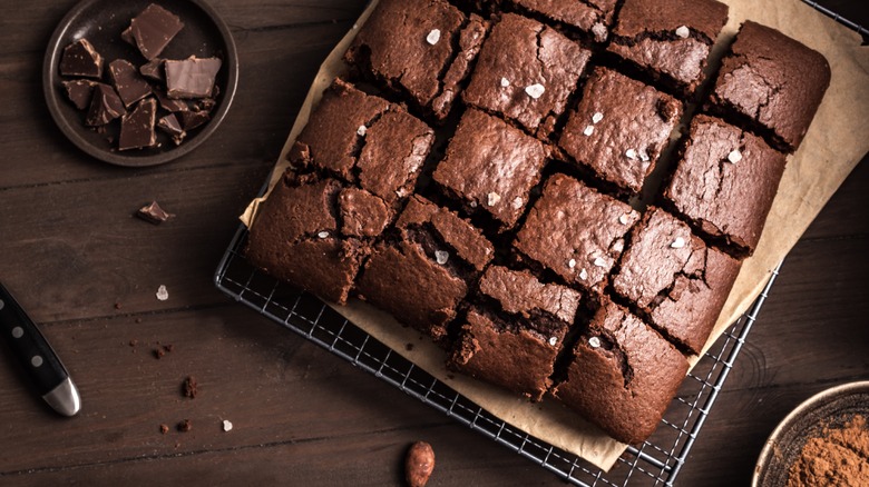 Brownie squares in a pan