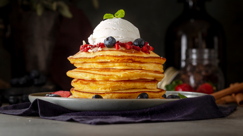 Stack of pancakes and ice cream