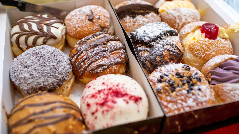 mixed doughnuts in a box 