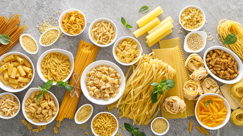 display of various dried pastas 