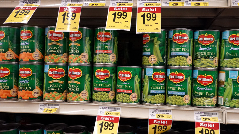 Canned vegetables in a store