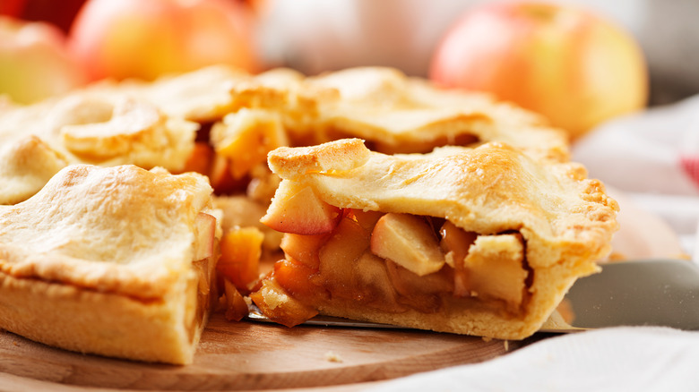 Homemade apple pie cut into slices