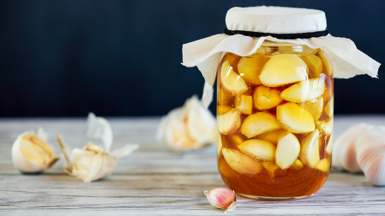 Honey garlic in a jar