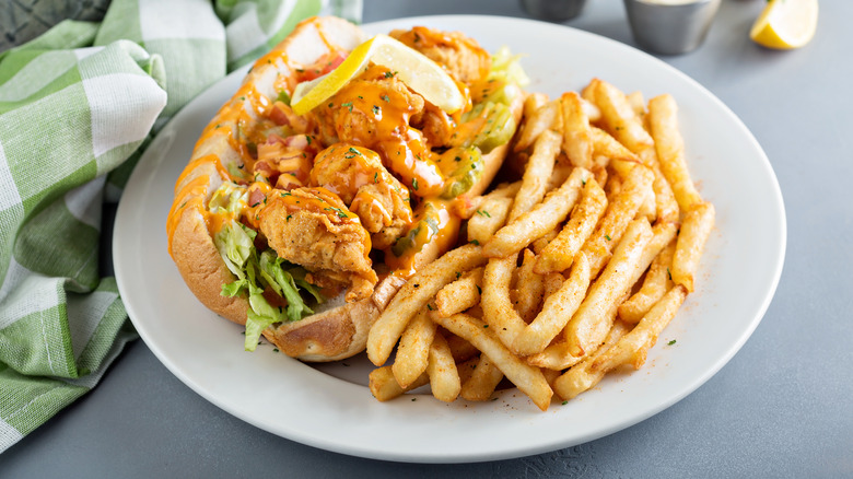 Shrimp po'boy with fries