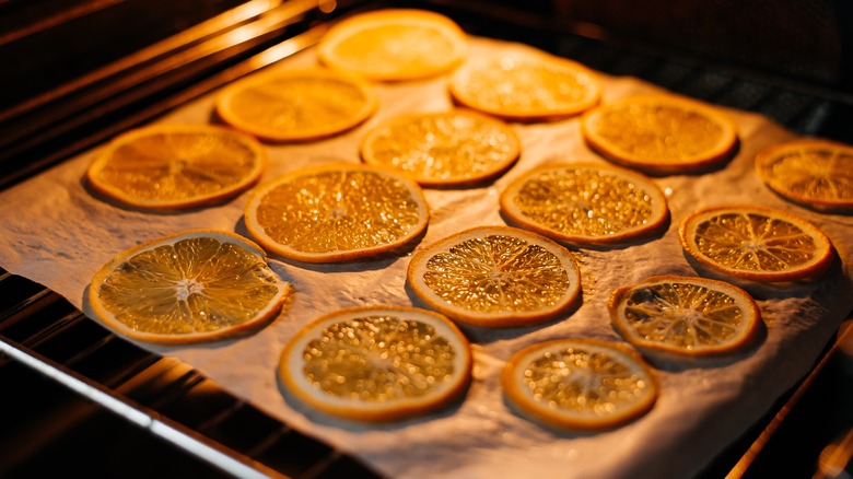Dried orange slices in the oven 