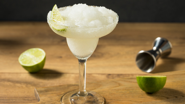 Frozen margarita on wood table