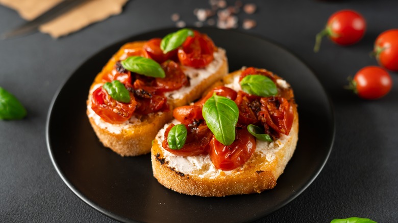 bruschetta with cheese and basil