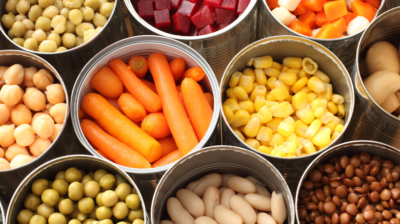 various canned veggies and legumes