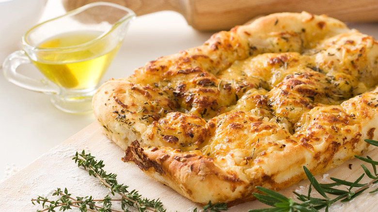 Focaccia with a side of olive oil and rosemary