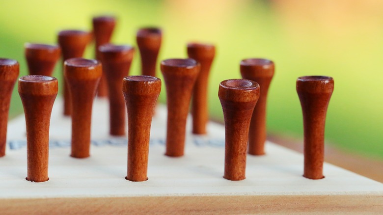 close up of peg solitaire board