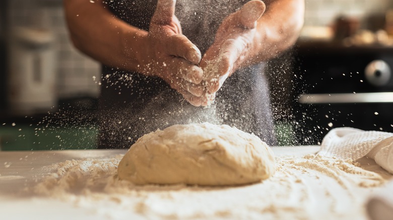 bread dough covered in flour
