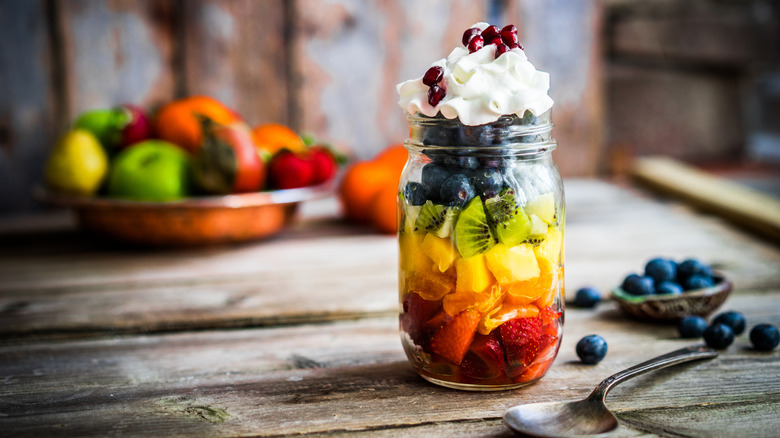 Mason jar filled with fruit