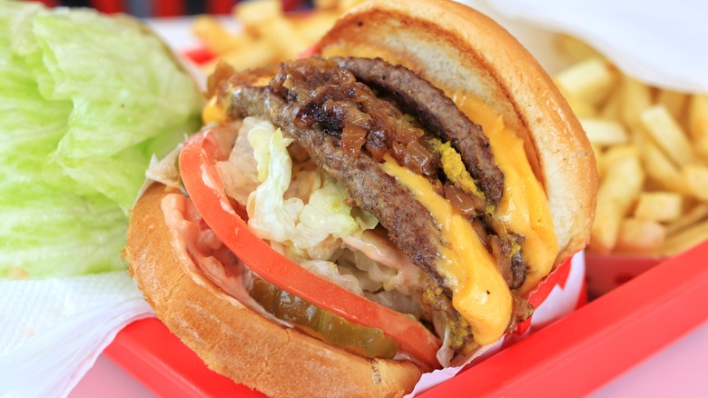 Cheeseburger on red tray