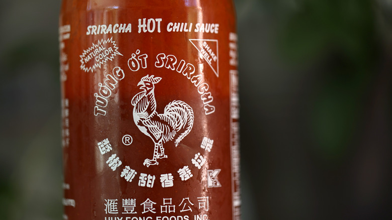 A bottle of Huy Fong sriracha