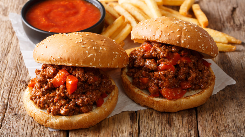 A plate with two sloppy Joes