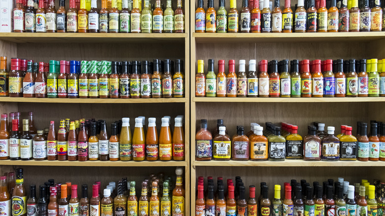 variety of hot sauces