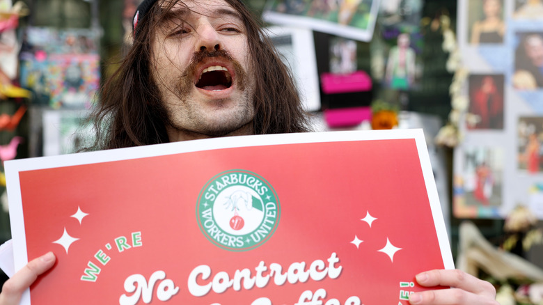 Starbucks union worker during protest