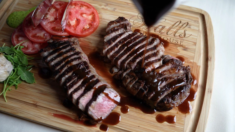 Sliced steak at Halls Chophouse 