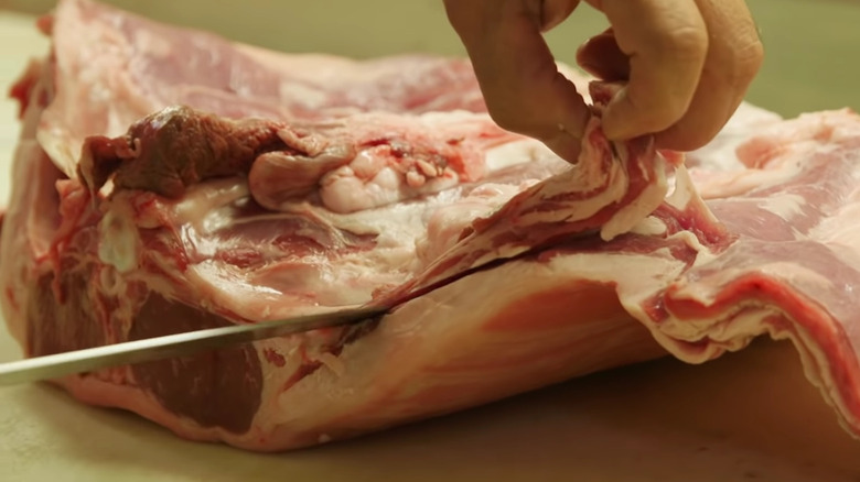 Trimming mutton at Keens Steakhouse