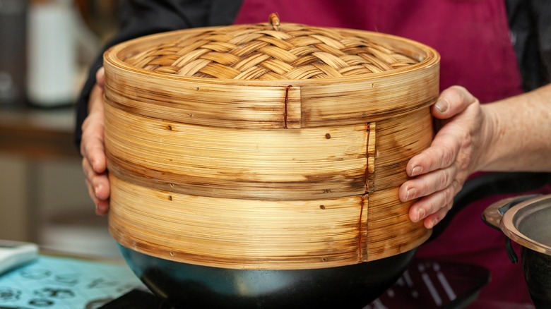 bamboo steamer over a pot