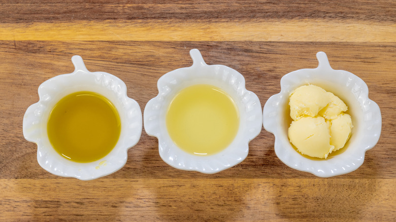 dishes of oils and butter