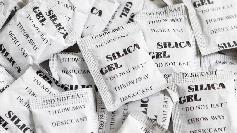 Pile of silica gel packets