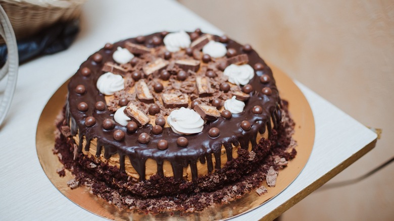 Angel Food Cake with chocolate and candy sprinkled on top