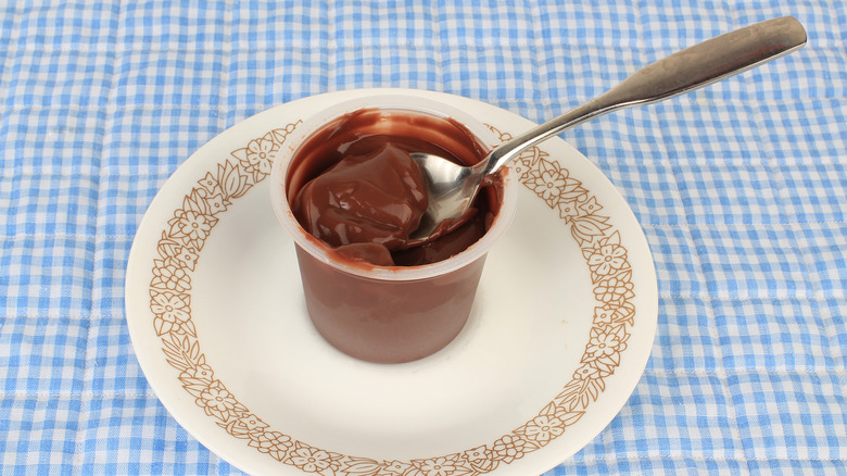 Chocolate pudding cup with spoon