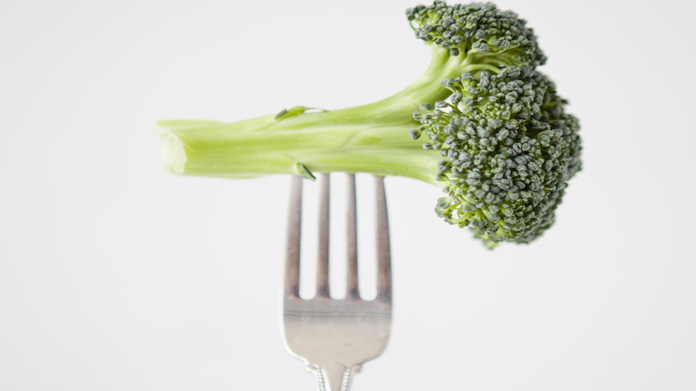 Piece of broccoli on a fork