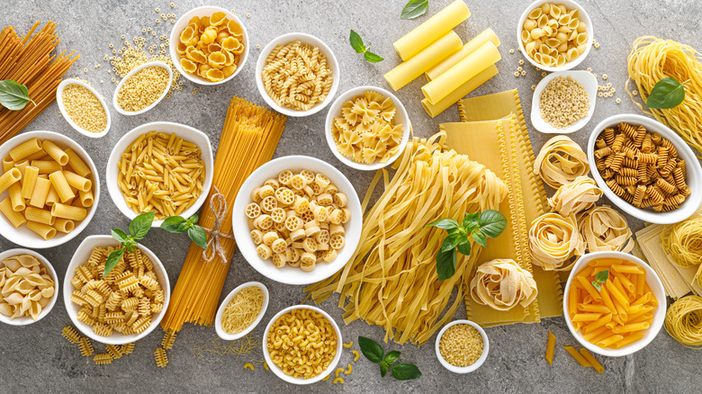 Various kinds of uncooked pasta