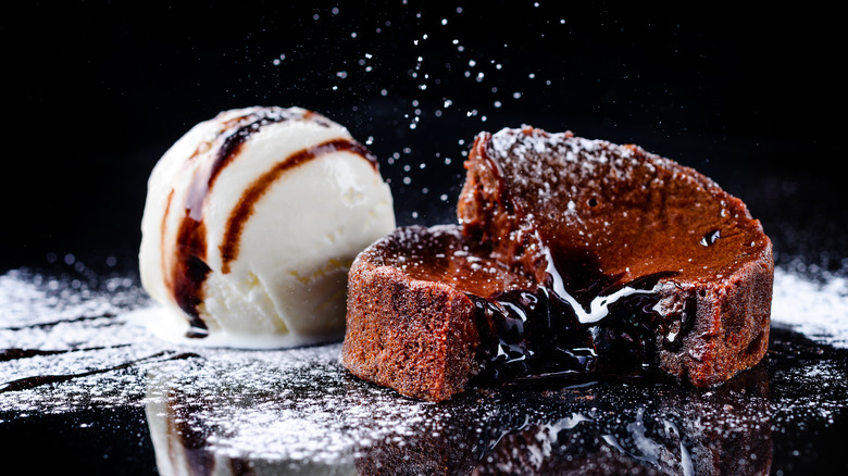 Chocolate lava cake with ice cream