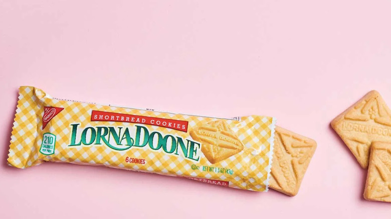 Lorna Doone cookies on pink background