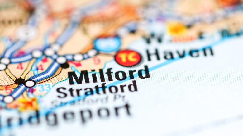 Milford, Connecticut, on a map