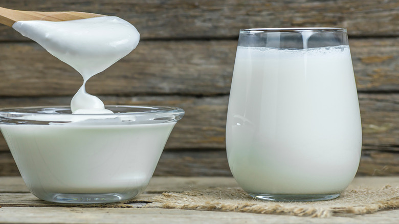 buttermilk in a bowl and glass