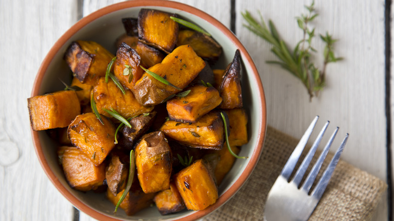 Halved sweet potatoes