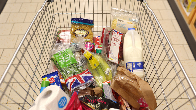 shopping cart full of groceries 