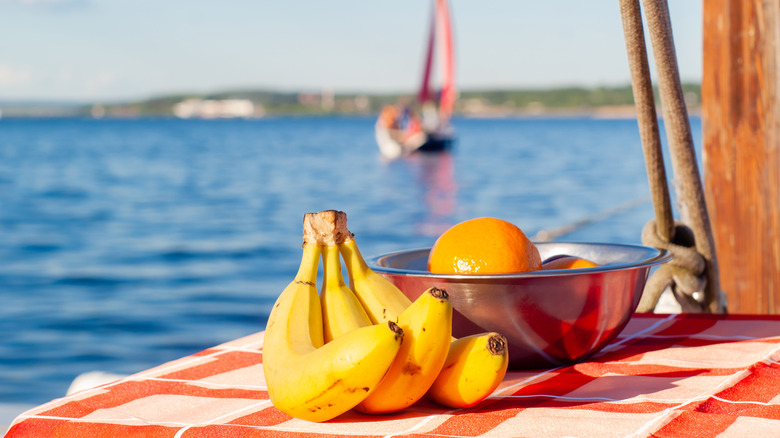 bananas and oranges aboard boat