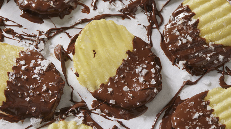 chocolate-dipped potato chips with salt