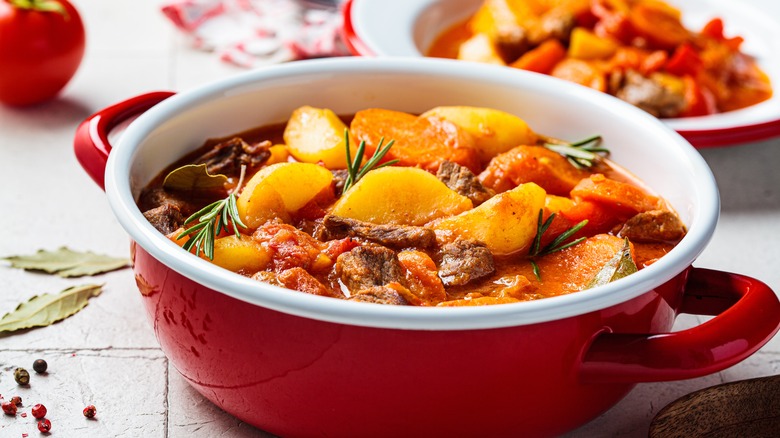 Beef stew in red pot