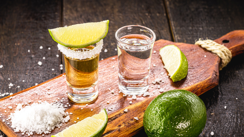 Tequila shots with lime and salt