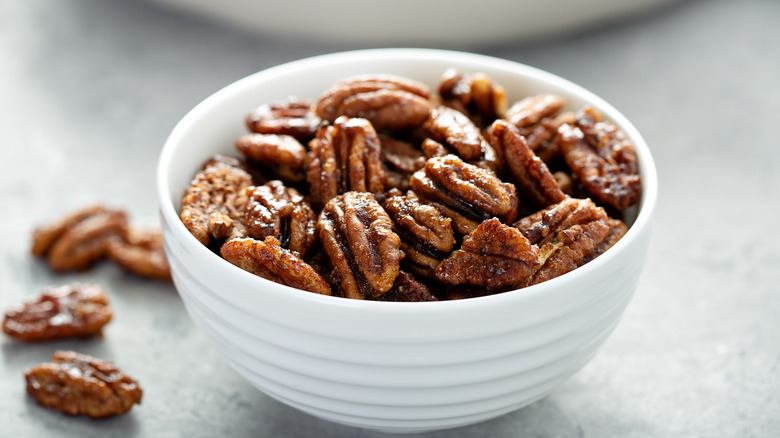 Bowl of candied pecans