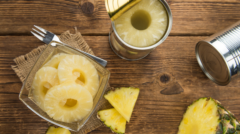 Canned and sliced pineapple