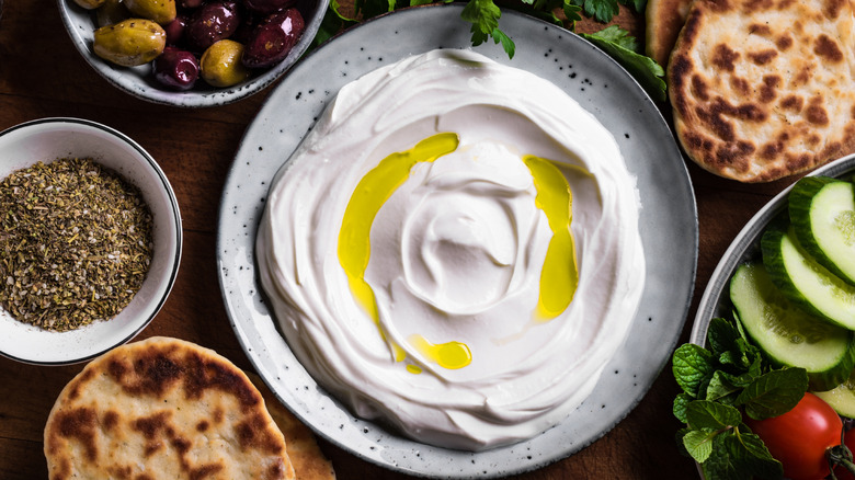 Labneh drizzled with olive oil