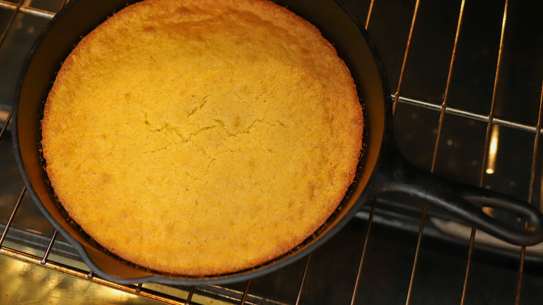 Cornbread coming out of oven