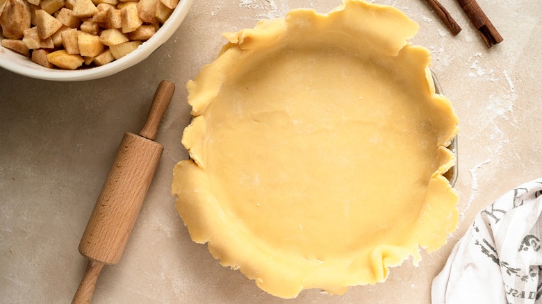 Pie crust dough in pan